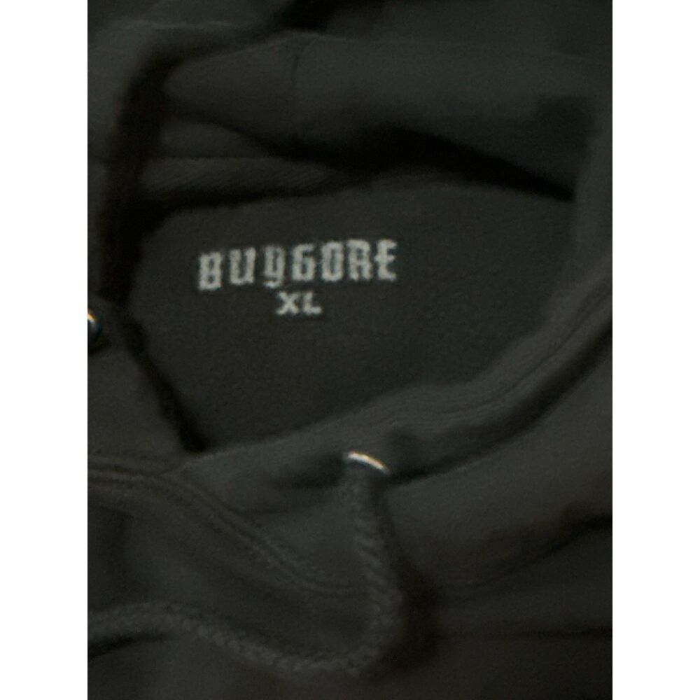 BULGORE Black Graphic Hoodie XL Skeleton Hand Cup Streetwear Pullover Sweatshirt